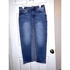 NWT LUCKY BRAND Denim Medium Wash Maxi Skirt w Front Slit Size 4/27